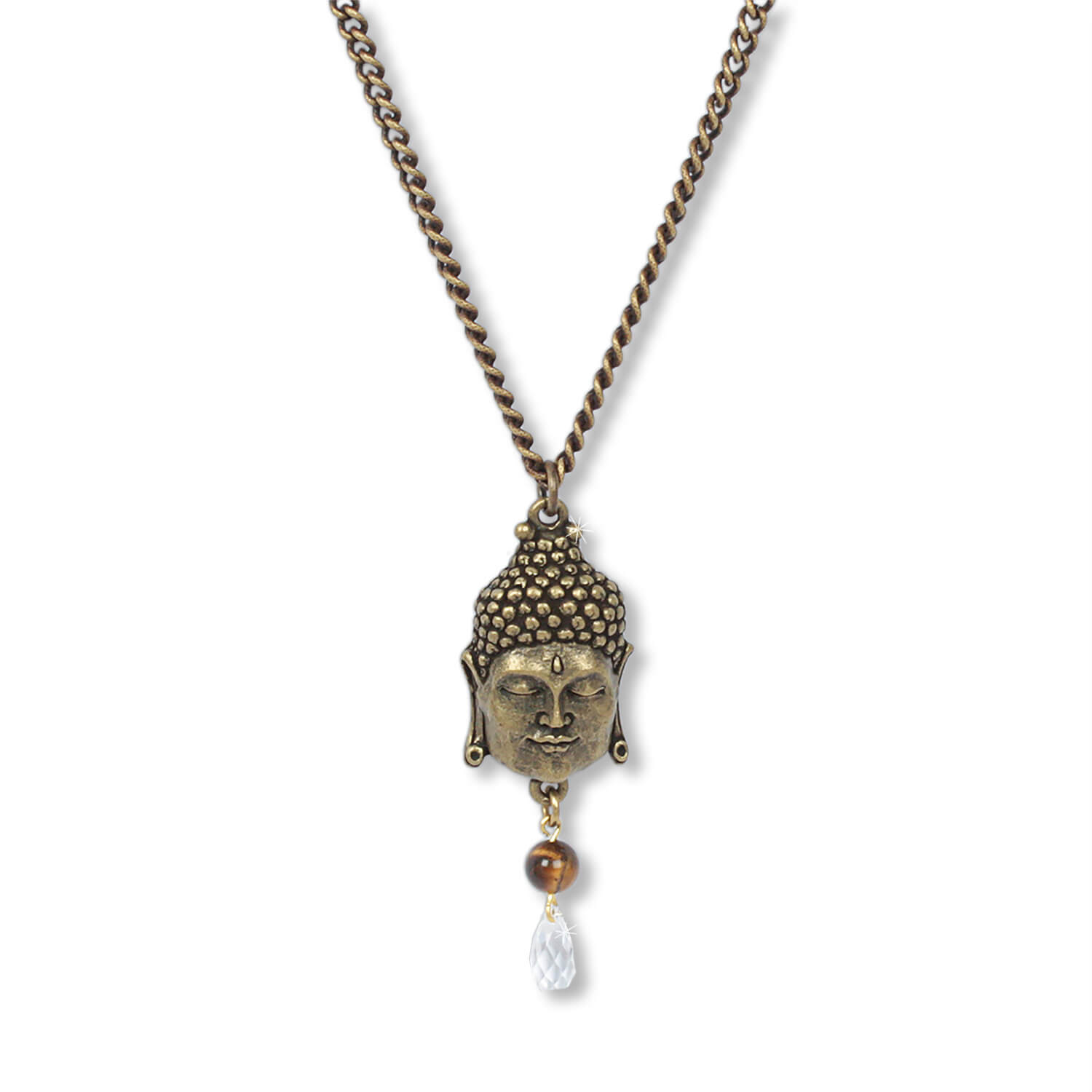 Antique Brass  - Buddha of Wisdom Talisman Kette mit Tigerauge