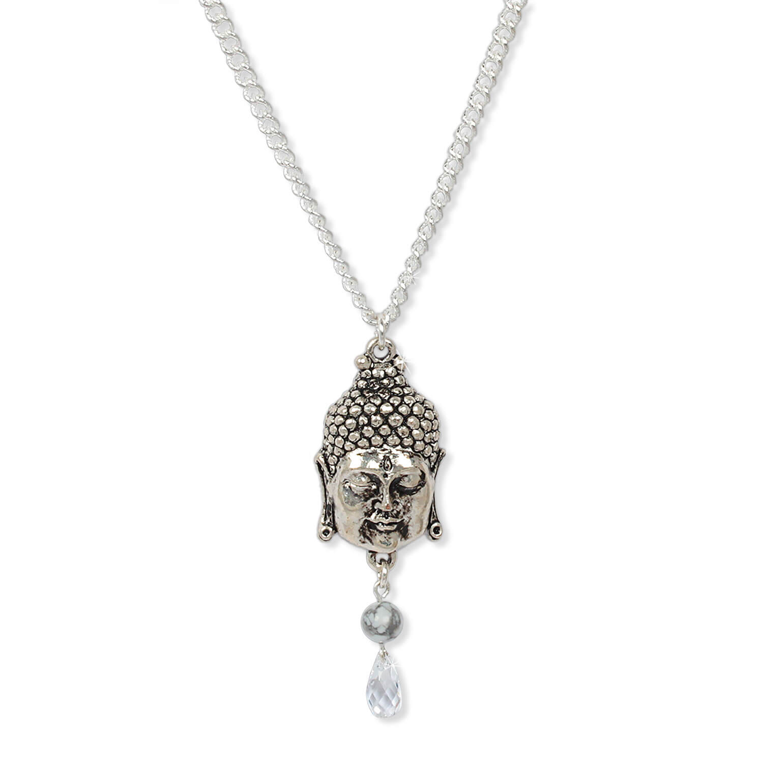 Antique Silver - Buddha of Wisdom Talisman Kette mit Howlith