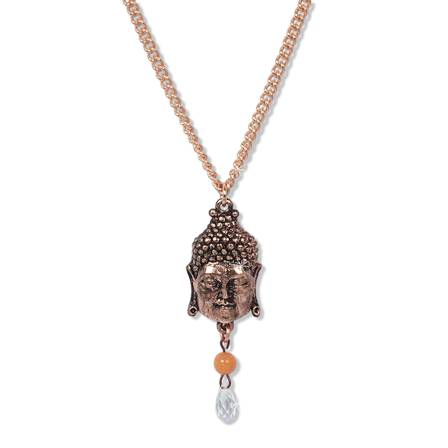 Antique Roségold - Buddha of Wisdom Talisman Kette mit Carneol, 70-75 cm