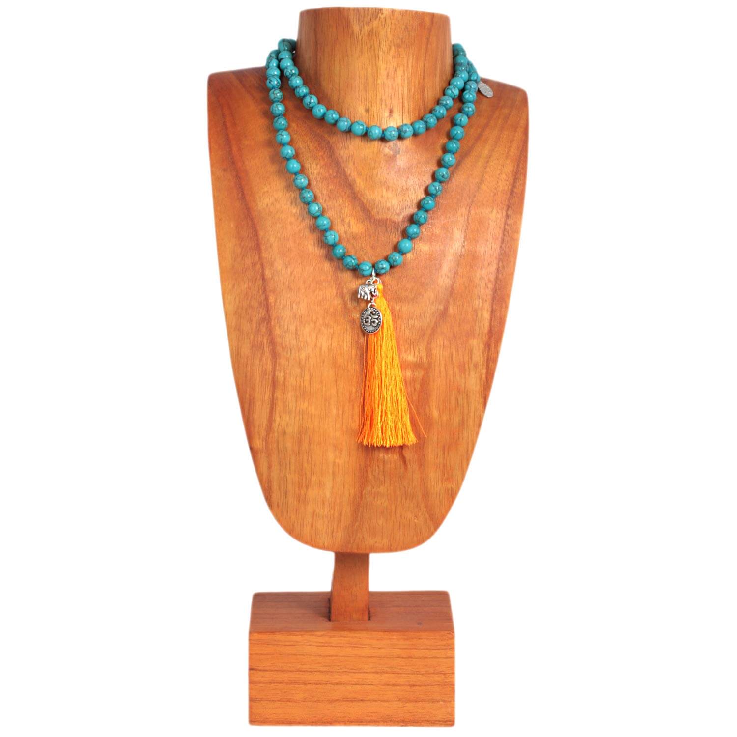 Antique Silver Well Being Howlith necklace made of gemstones with tassel, 80 cm
