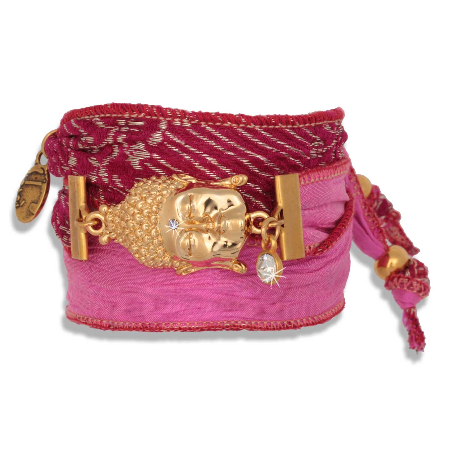 Golden Pink - Buddha of Wisdom Talismanarmband aus indischen Saris