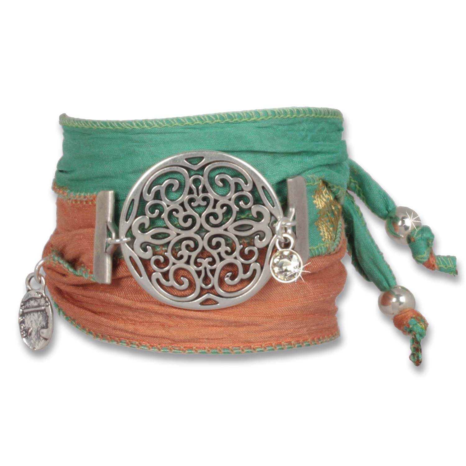Mint Coral - Flower of Soul Talismanarmband aus indischen Saris