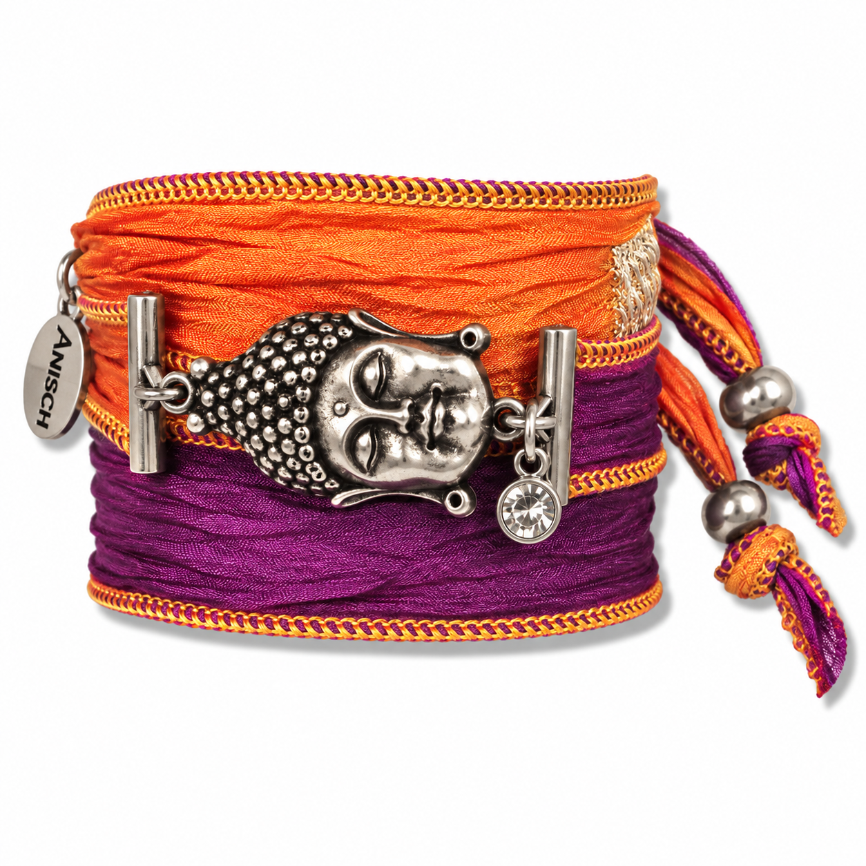 Violet orange - Buddha of Wisdom Talismanarmband aus indischen Saris