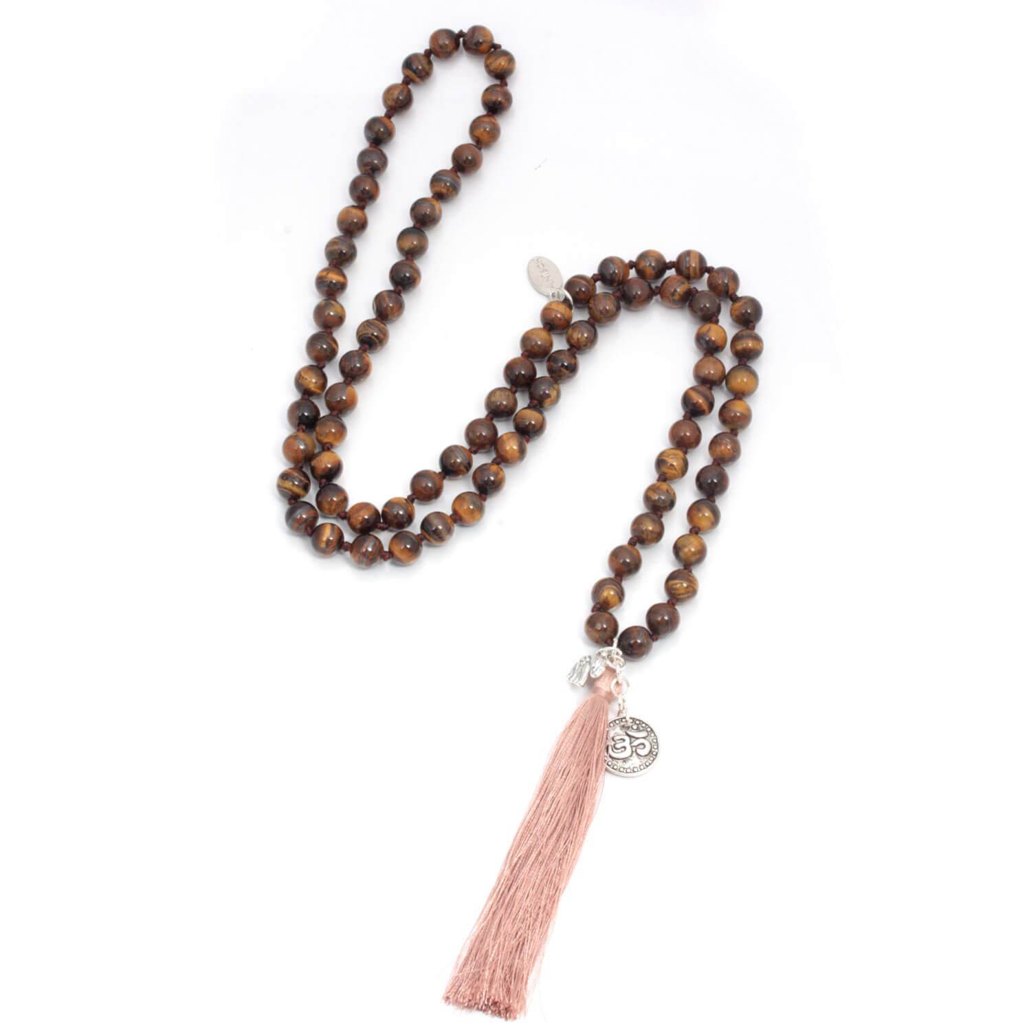 Antique Silver Well Being tiger eye necklace made of gemstones with tassel, 80 cm