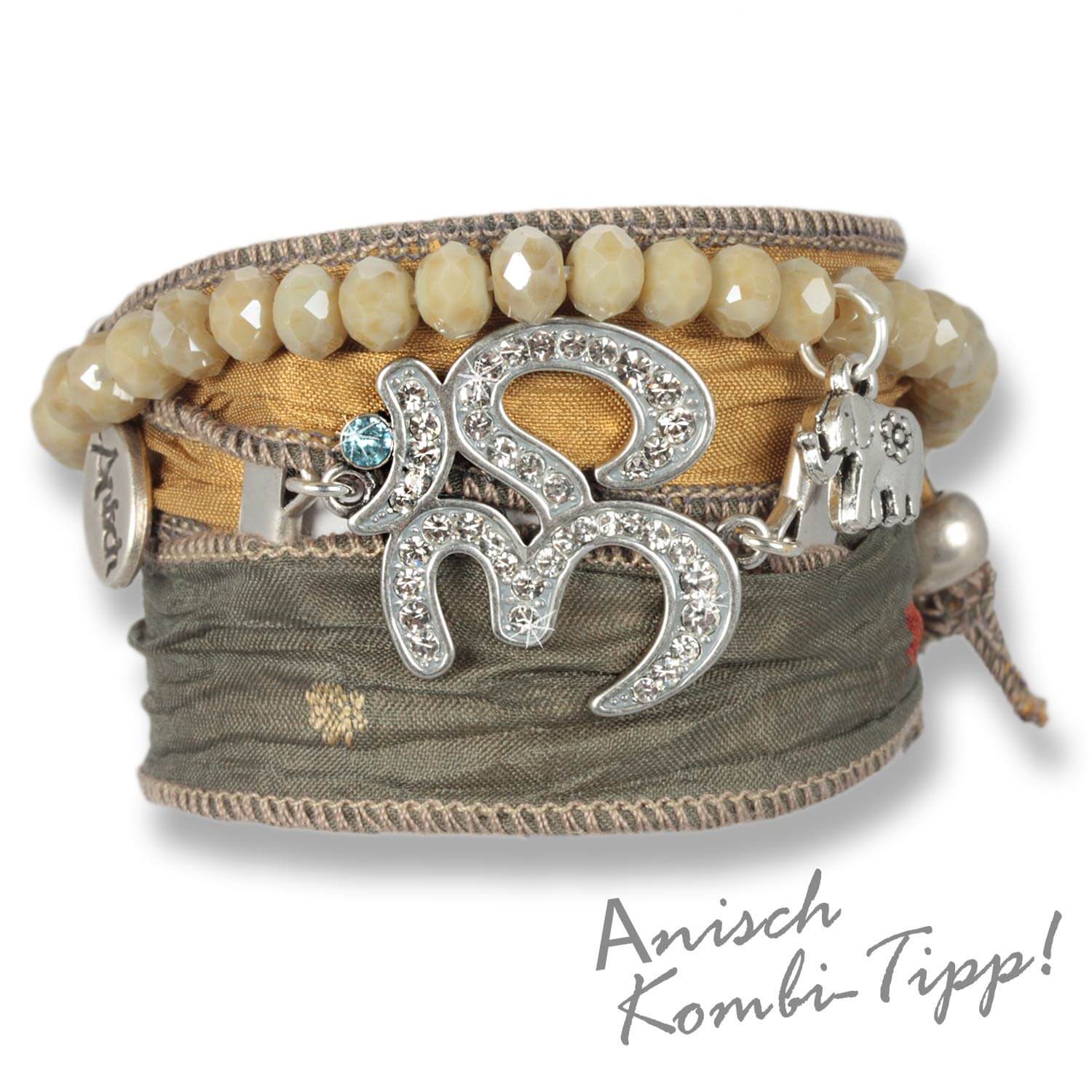 Safari Colors - Radiant Om Talismanarmband aus indischen Saris