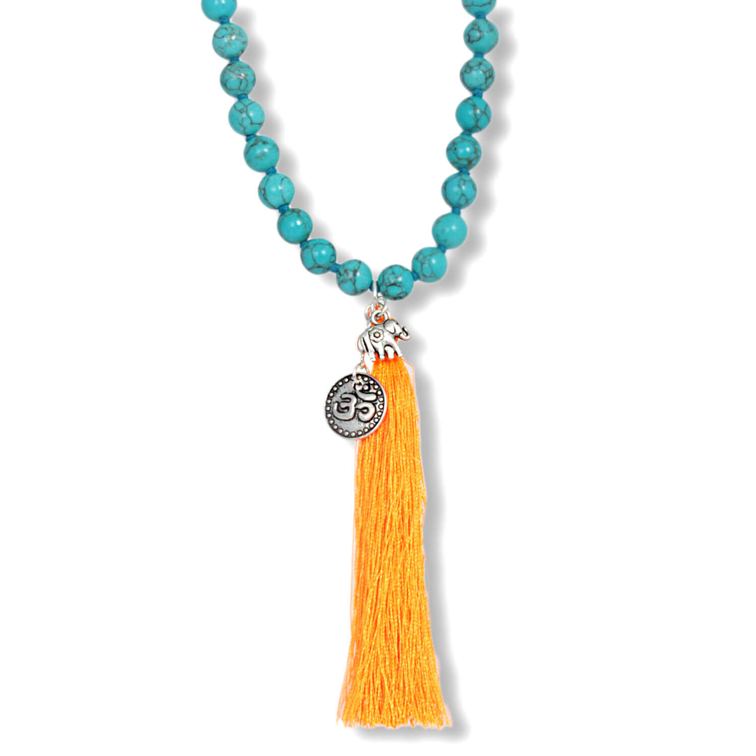 Antique Silver Well Being Howlith necklace made of gemstones with tassel, 80 cm
