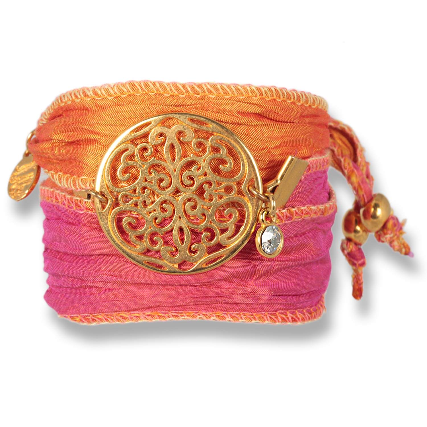 Pinky Orange - Flower of Soul Armband aus indischen Saris