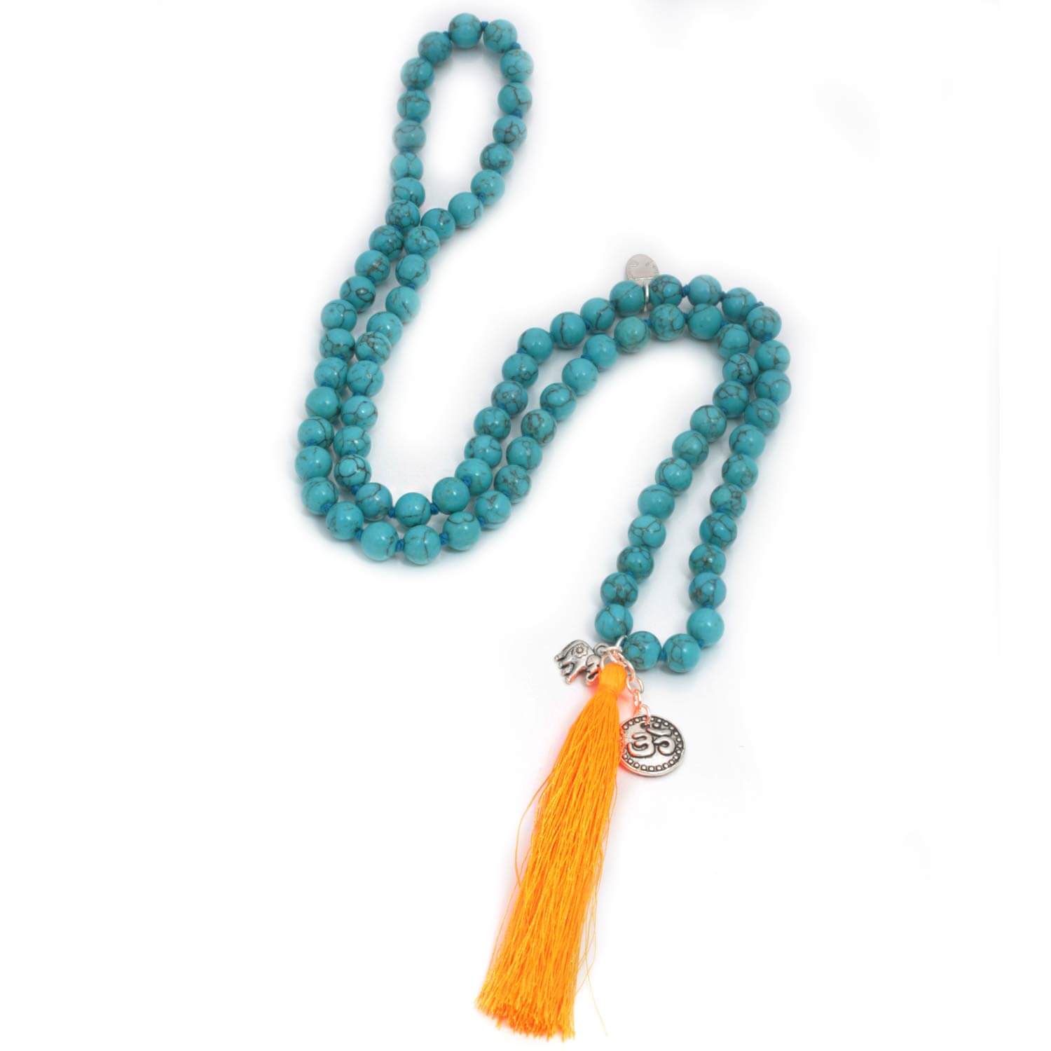 Antique Silver Well Being Howlith necklace made of gemstones with tassel, 80 cm