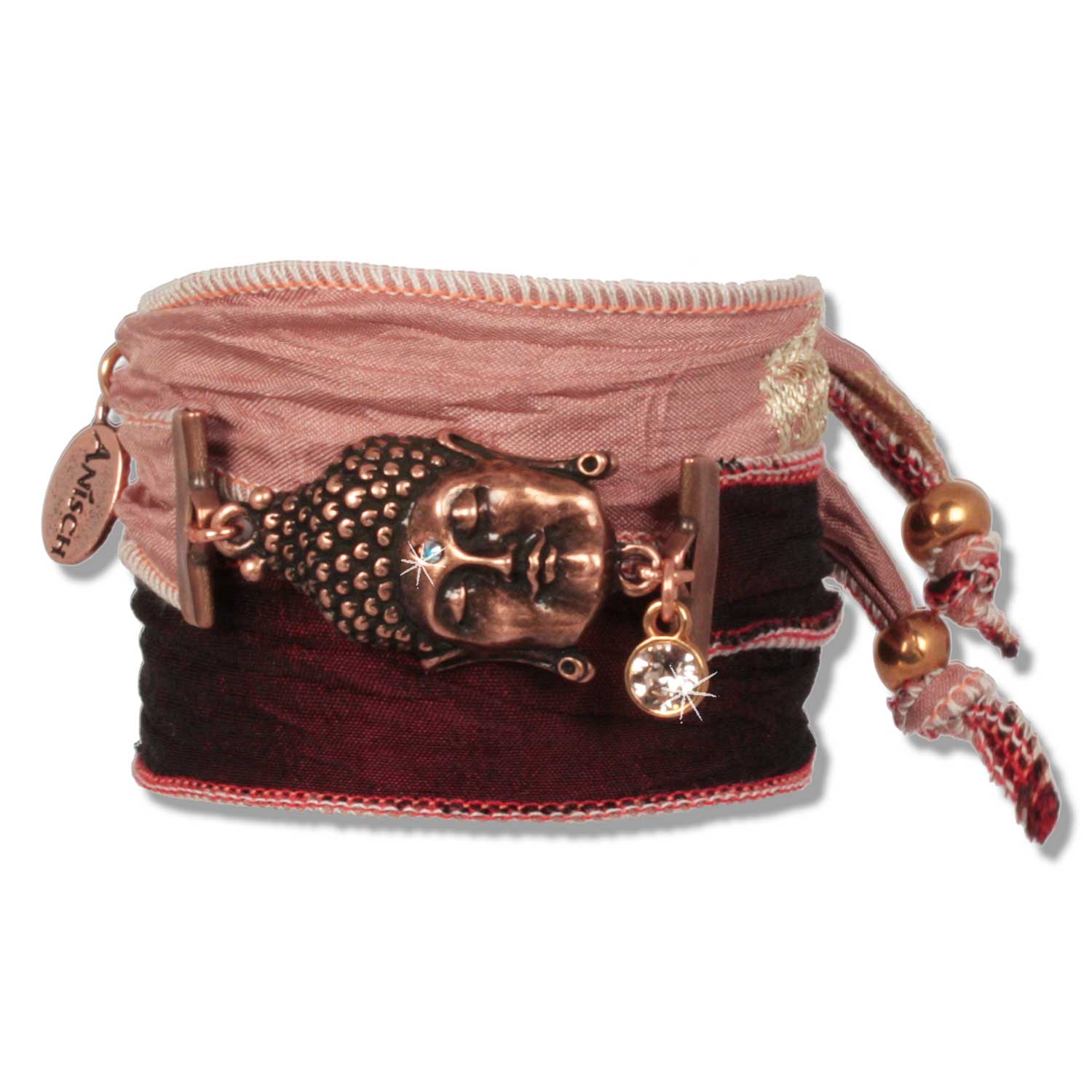 Marsala Rosé - Buddha of Wisdom Talismanarmband aus indischen Saris