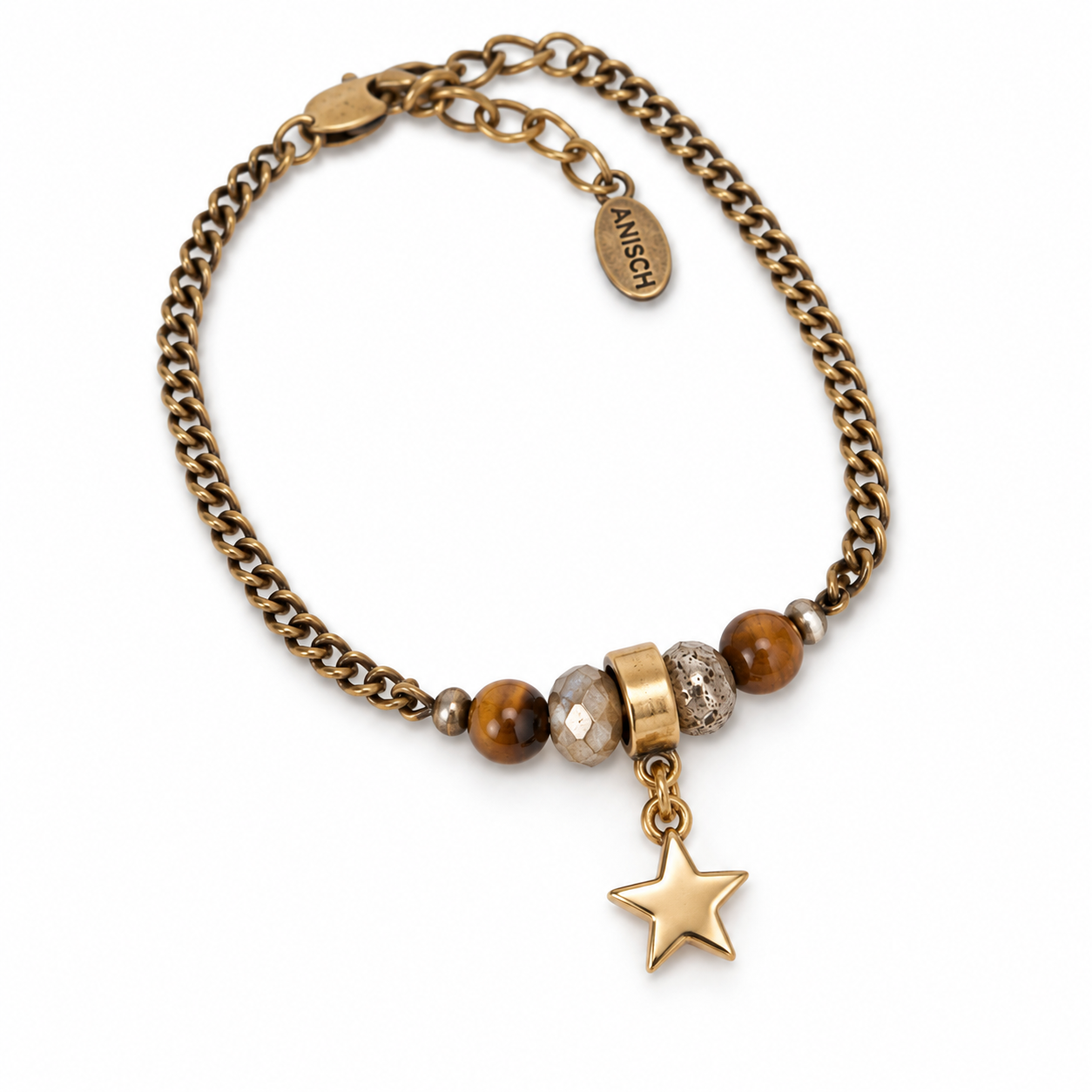 Antique Brass Star - Bracelet with tiger eye
