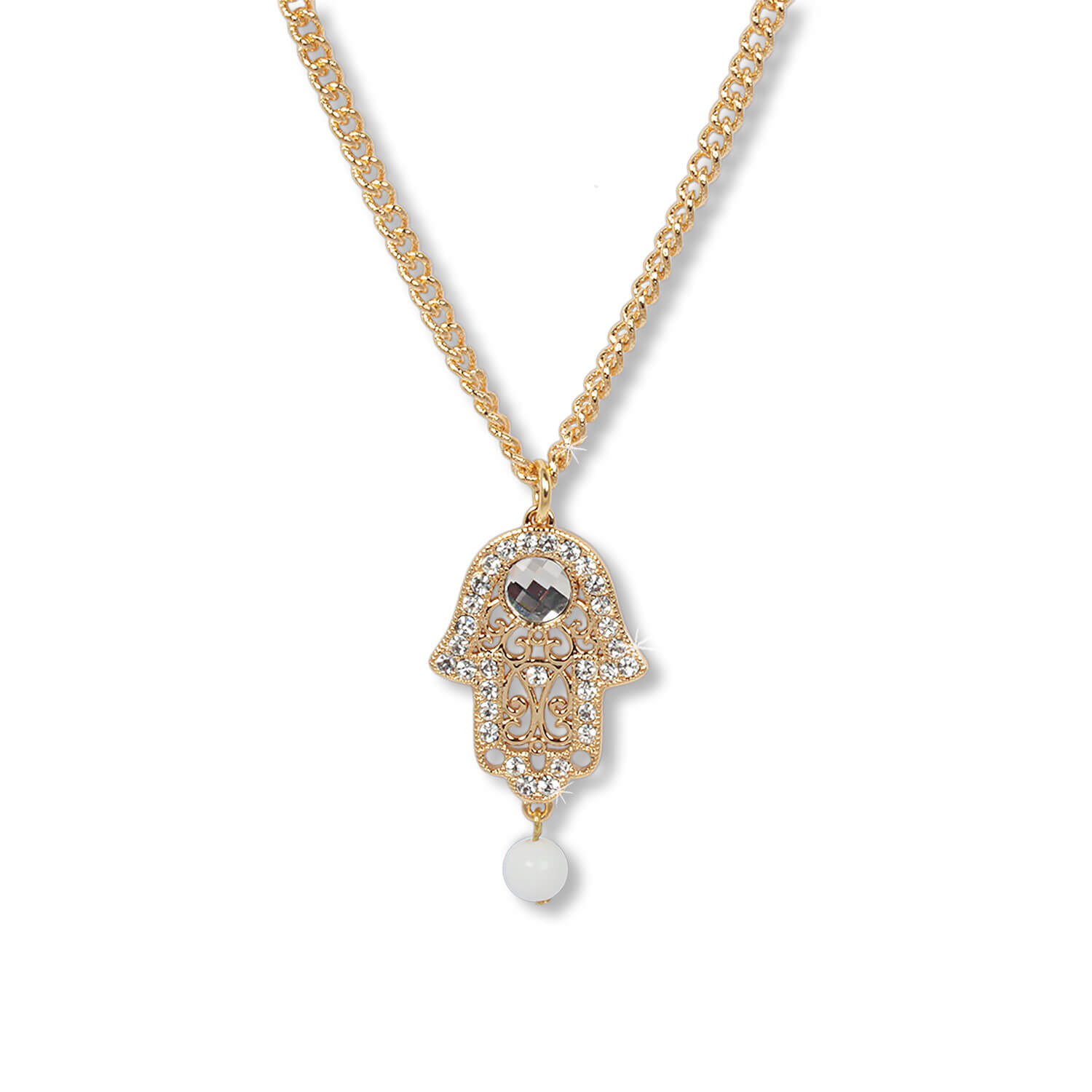 Shiny Gold  - Hand of Fatima Talisman Kette mit Jade