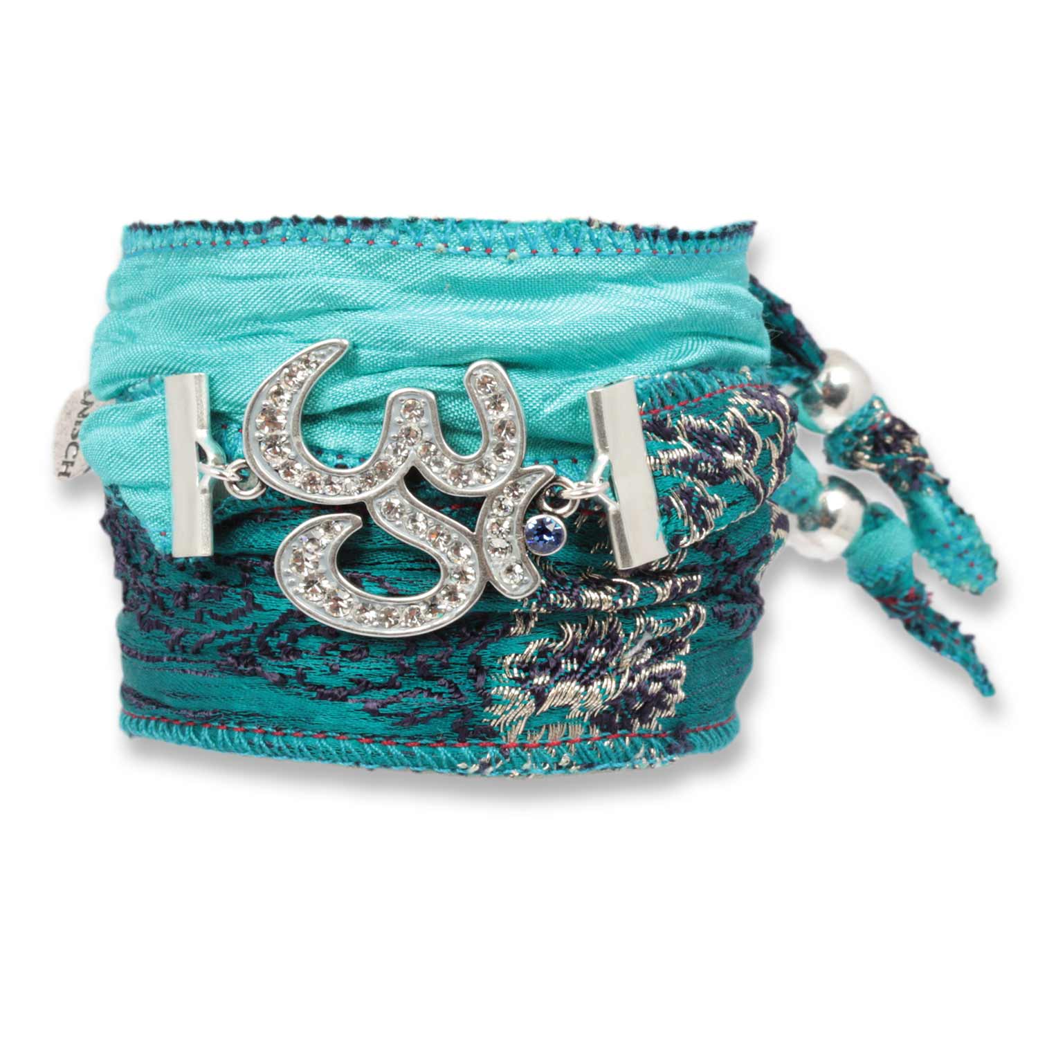 Teal Mint - Silent Om Armband aus indischen Saris