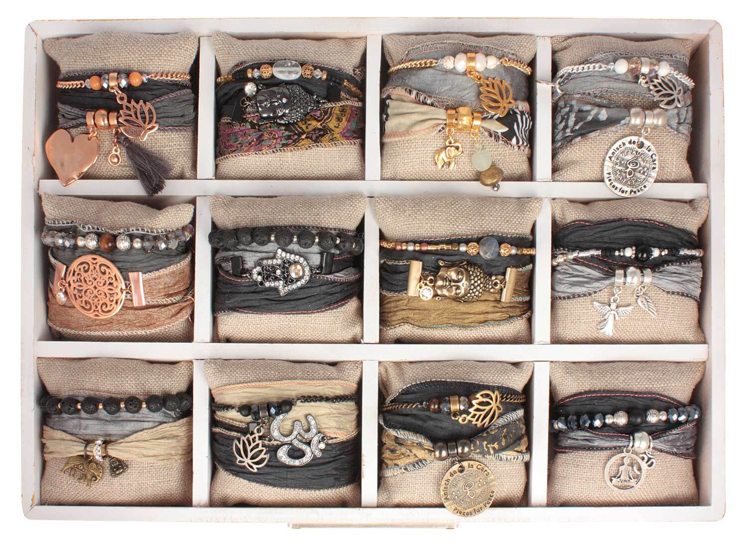 Double Chain Bracelet Display 12 compartments, Chalky White