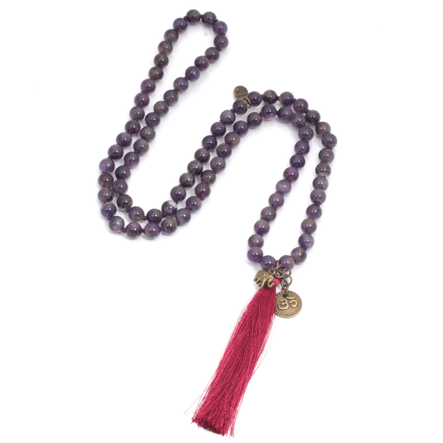 Antique Silver Well Being moss agate necklace made of gemstones with tassel, 80 cm