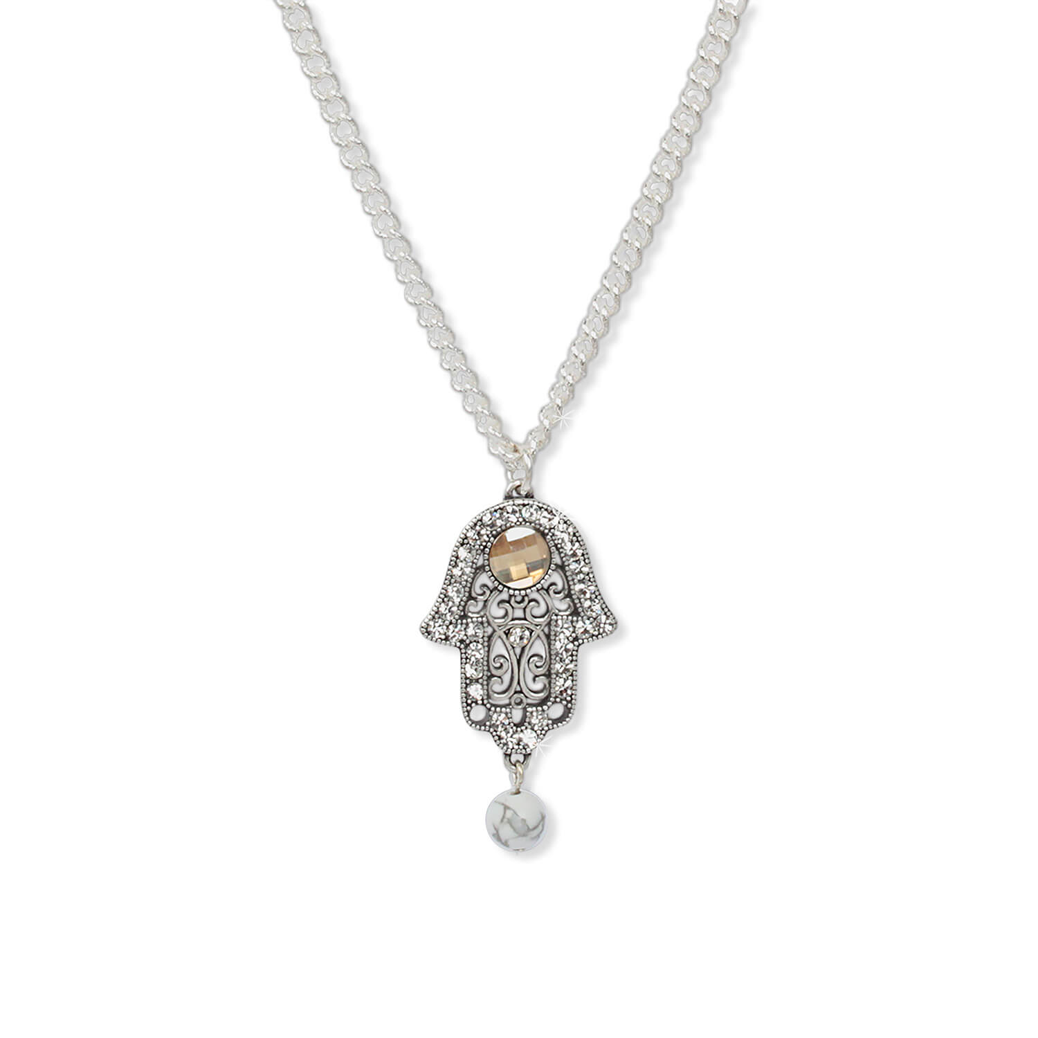Antique Silver - Hand of Fatima Talisman Kette mit Howlith