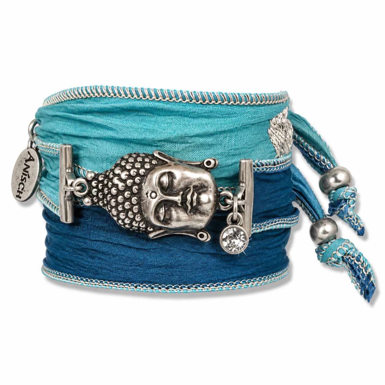 Blue Turqoise - Buddha of Wisdom Talismanarmband aus indischen Saris